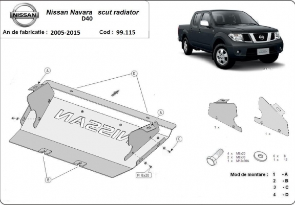 Cache de protection de radiateur Nissan Navara D40