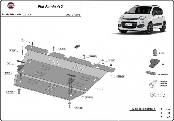 Cache sous moteur et de la boîte de vitesse Fiat Panda 4x2