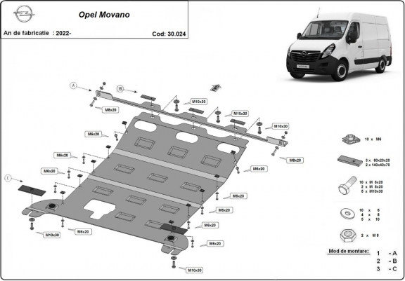 Cache sous moteur et de la boîte de vitesse Opel Movano C 