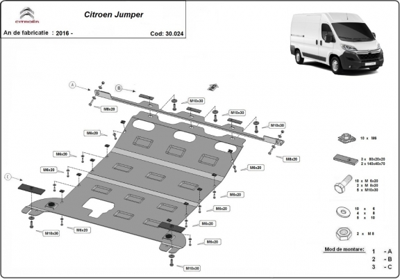 Cache sous moteur et de la boîte de vitesse Citroen Jumper