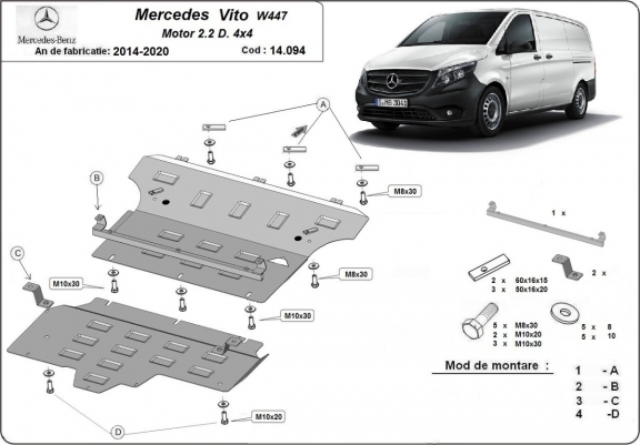 Cache de protection sous moteur et de la boîte de vitesse  Mercedes Vito W447 2.2 D, 4x4