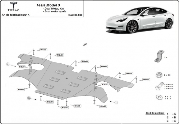 Protection moteur arrière pour Tesla Model 3 AWD