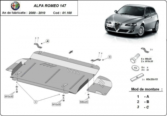 Cache sous moteur et de la boîte de vitesse Alfa Romeo 147