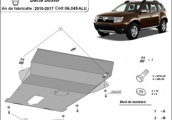 Cache sous moteur et de la boîte de vitesse en aluminium Dacia Duster