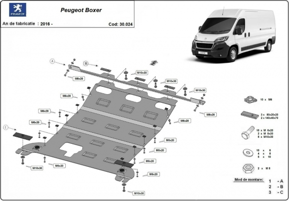 Cache sous moteur et de la boîte de vitesse Peugeot Boxer