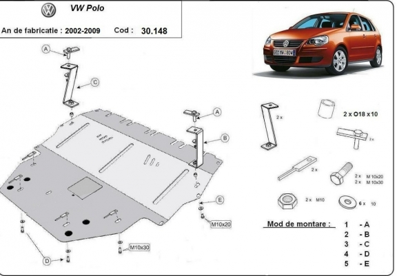 Cache sous moteur et de la boîte de vitesse Vw Polo - diesel
