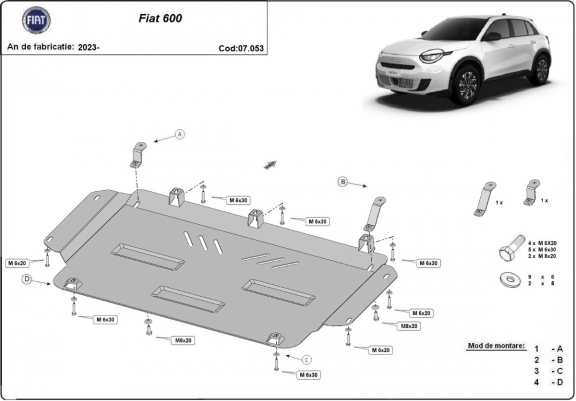 Cache sous moteur et de la boîte de vitesse Fiat 600