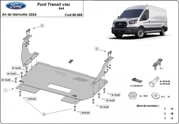Cache sous moteur et de la boîte de vitesse Ford Transit V363 4x4