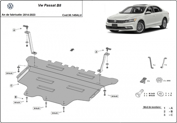 Cache sous moteur et de la boîte de vitesse en aluminium VW Passat B8