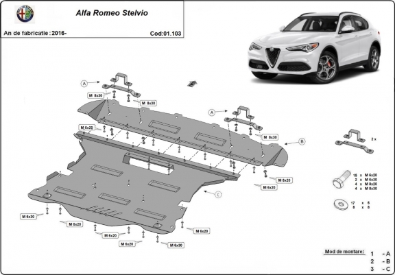 Cache sous moteur et de la boîte de vitesse Alfa Romeo Stelvio