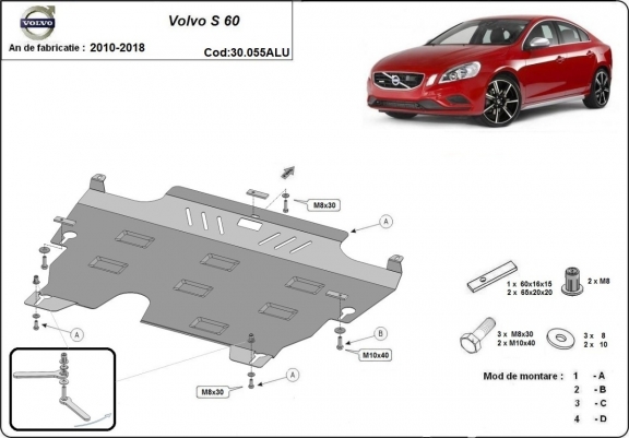 Cache sous moteur et de la boîte de vitesse en aluminium Volvo S60