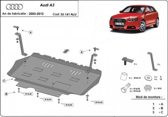 Cache sous moteur et de la boîte de vitesse en aluminium Audi A3