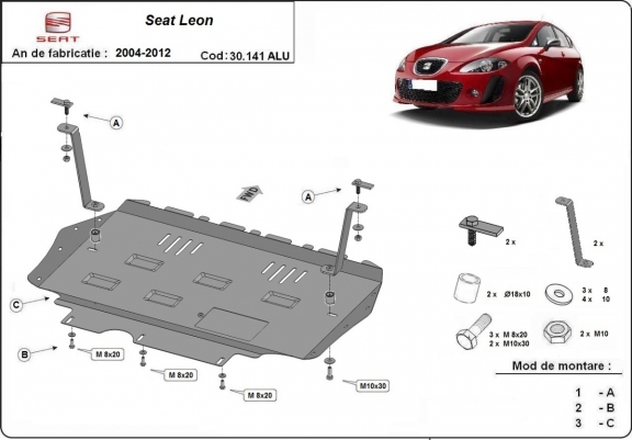 Cache sous moteur et de la boîte de vitesse en aluminium Seat Leon Mk2