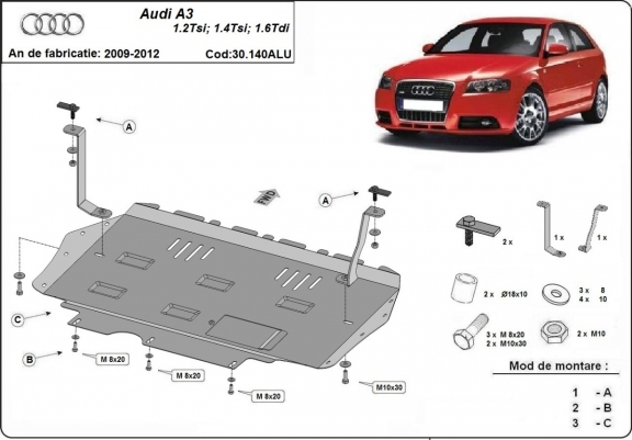 Cache sous moteur et de la boîte de vitesse en aluminium Audi A3