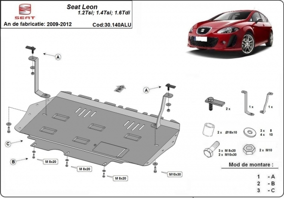 Cache sous moteur et de la boîte de vitesse en aluminium Seat Leon Mk2