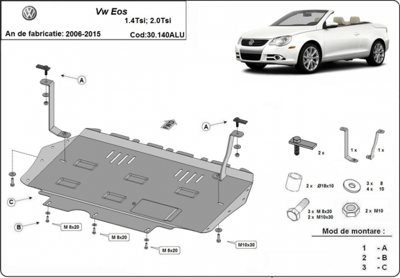 Cache sous moteur et de la boîte de vitesse en aluminium Volkswagen Eos