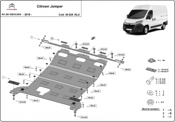 Cache sous moteur et de la boîte de vitesse en aluminium Citroen Jumper