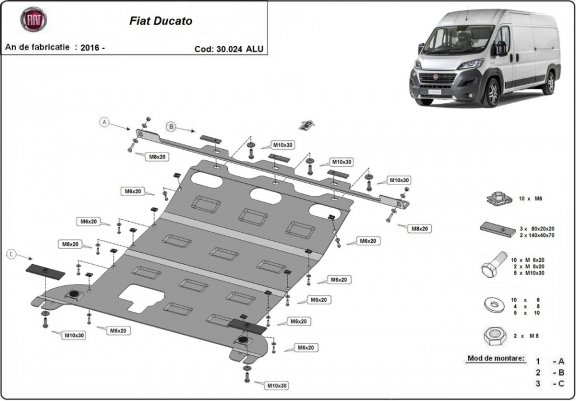 Cache sous moteur et de la boîte de vitesse en aluminium Fiat Ducato