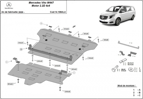 Cache sous moteur et de la boîte de vitesse Mercedes Vito W447, 4x4