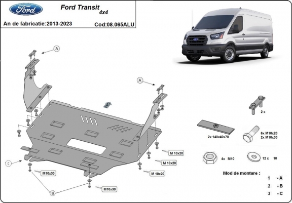Cache sous moteur et de la boîte de vitesse Ford Transit 4x4 - Aluminium