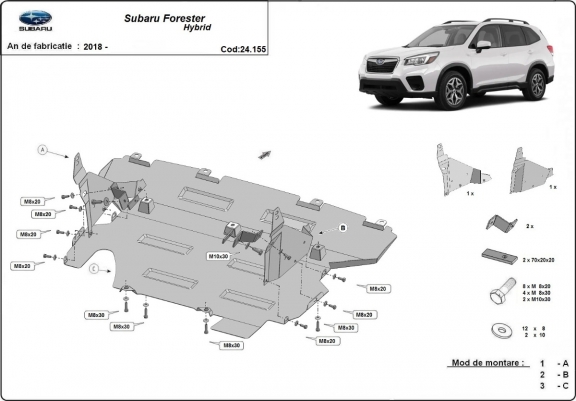 Cache sous moteur et de la radiateur Subaru Forester 5 Hybrid