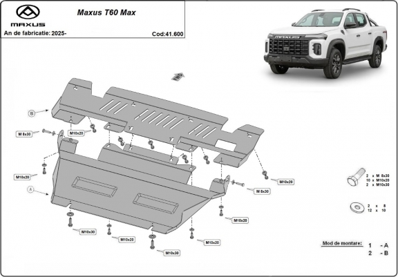 Cache sous moteur et de la radiateur Maxus T60 Max