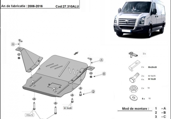 Cache sous moteur et de la boîte de vitesse en aluminium Volkswagen Crafter