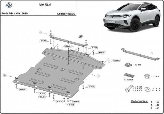 Cache sous moteur et de la boîte de vitesse Volkswagen ID.4 - Aluminium