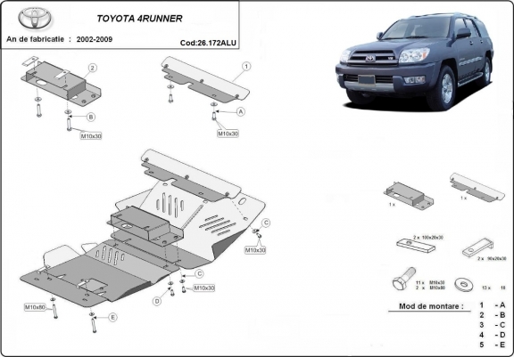 Cache Sous Moteur Toyota 4Runner - Aluminium