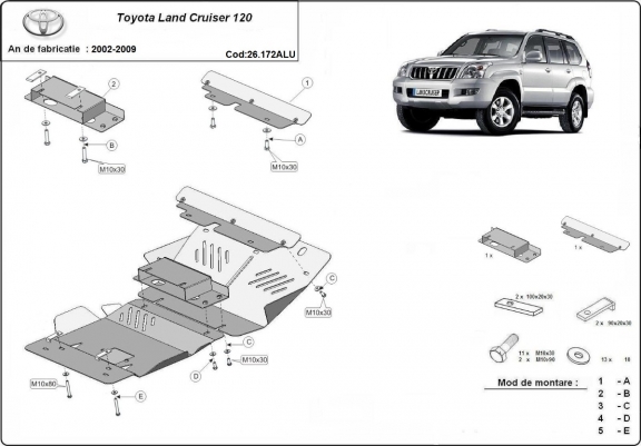 Cache Sous Moteur Toyota Land Cruiser J120 - Aluminium