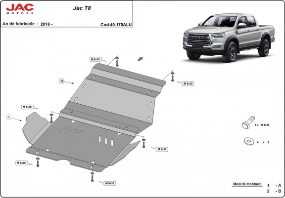 Cache Sous Moteur Jac T8- Aluminium