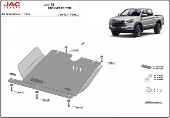 Cache de protection aluminium de la boîte de vitesse Jac T8
