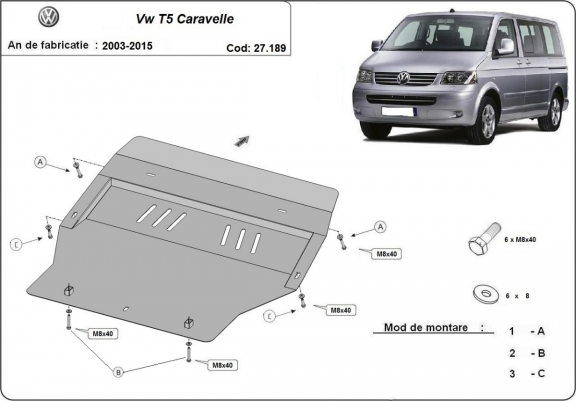 Cache sous moteur et de la boîte de vitesse Volkswagen T5 Caravelle 