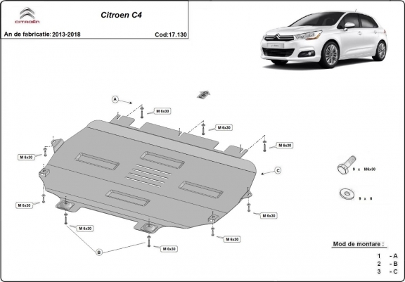 Cache sous moteur et de la boîte de vitesse Citroen C4