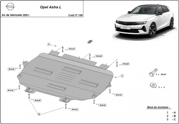 Cache sous moteur et de la boîte de vitesse Opel Astra L
