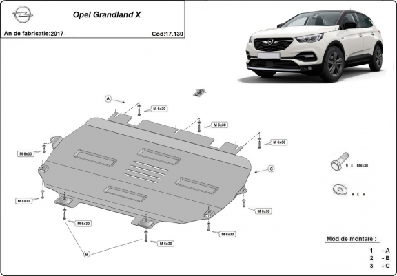 Cache sous moteur et de la boîte de vitesse Opel Grandland X