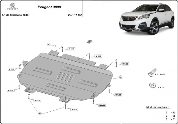 Cache sous moteur et de la boîte de vitesse Peugeot 3008