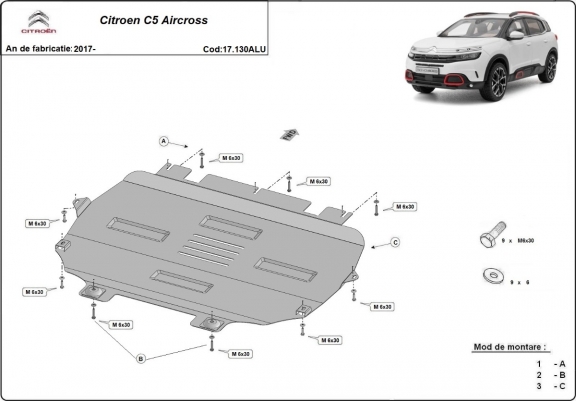 Cache sous moteur et de la boîte de vitesse Citroen C5 Aircross Aluminium