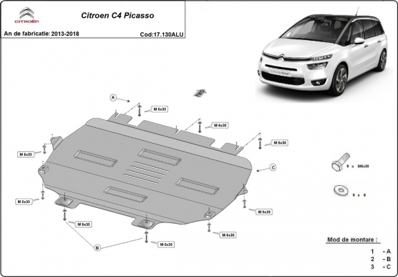 Cache sous moteur et de la boîte de vitesse Citroen C4 Picasso Aluminium