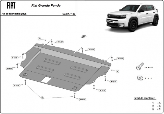Cache sous moteur et de la boîte de vitesse Fiat Grande Panda