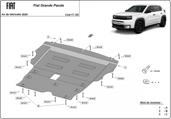 Cache sous moteur et de la boîte de vitesse Fiat Grande Panda
