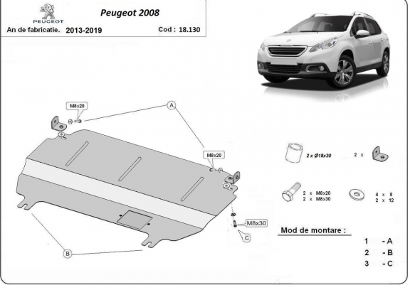 Cache sous moteur et de la boîte de vitesse Peugeot 2008