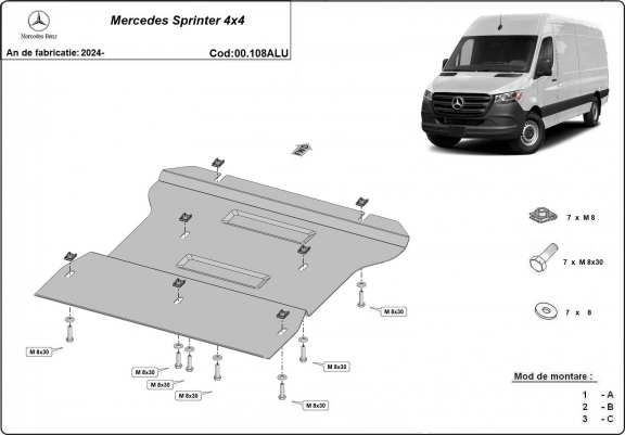 Cache de protection aluminium de la boîte de vitesse Mercedes Sprinter 4x4