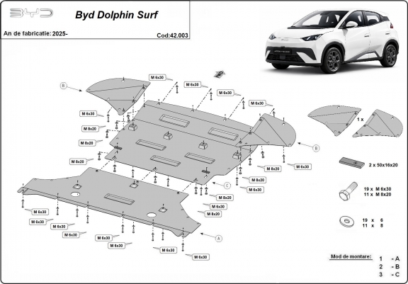 Cache sous moteur et de la boîte de vitesse BYD Dolphin Surf