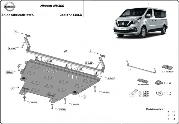 Cache sous moteur et de la boîte de vitesse Nissan NV300 Aluminium