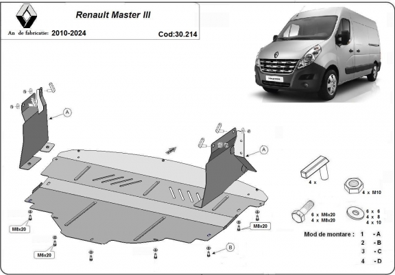 Cache sous moteur et de la boîte de vitesse Renault Master 3