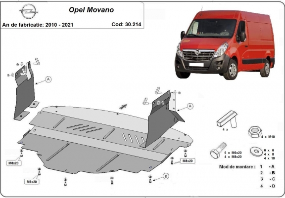 Cache sous moteur et de la boîte de vitesse Opel Movano B 