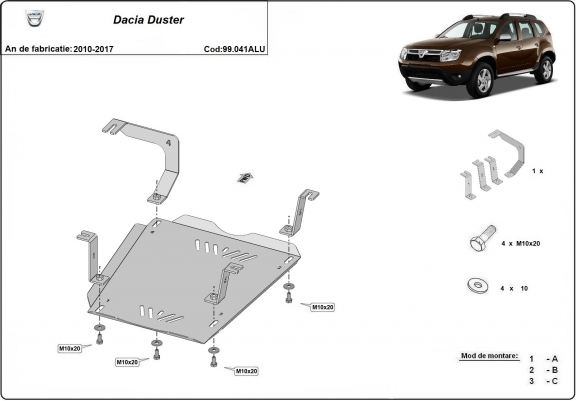 Cache de protection de réservoir Dacia Duster - Aluminium