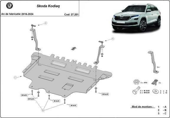 Cache sous moteur et de la boîte de vitesse Skoda Kodiaq