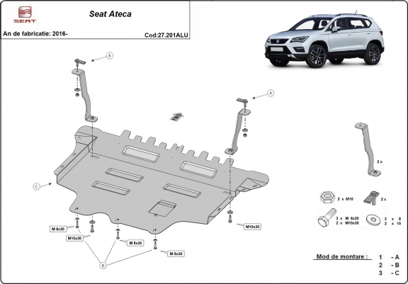 Cache sous moteur et de la boîte de vitesse en aluminium Seat Ateca